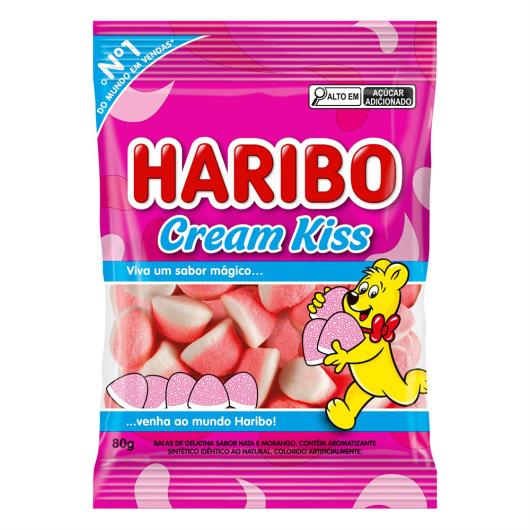 Bala de Gelatina Nata e Morango Cream Kiss Haribo Pacote 80g - Imagem em destaque