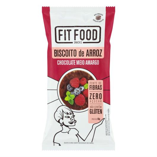 Biscoito de Arroz Cobertura Chocolate Meio Amargo Zero Açúcar Fit Food Pacote 60g - Imagem em destaque