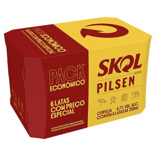 Pack Cerveja Pilsen Skol Lata 6 Unidades 350ml Cada Embalagem Econômica - Imagem em destaque