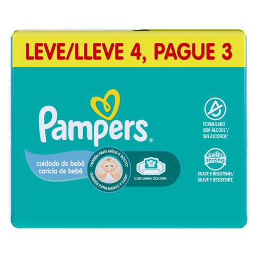 Pack Lenço Umedecido Cuidado de Bebê Pampers Pacote Leve 4 Pague 3 Unidades - Imagem em destaque