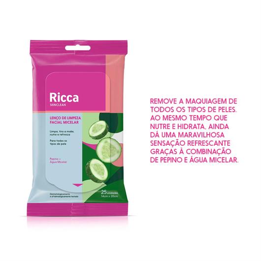 Lenço Umedecido Facial Ricca Pepino e Água Micelar 25un - Imagem em destaque