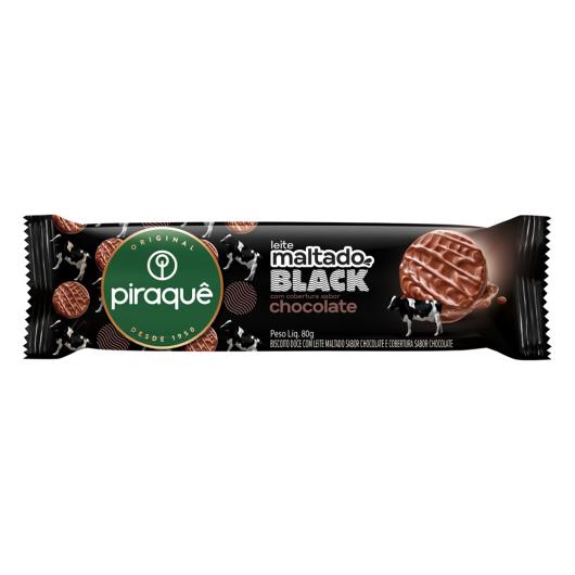 Biscoito Leite Maltado Black Cobertura Chocolate Piraquê Pacote 80g - Imagem em destaque