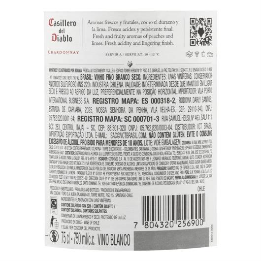 Vinho Chileno Branco Seco Reserva Casillero del Diablo Chardonnay Garrafa 750ml - Imagem em destaque