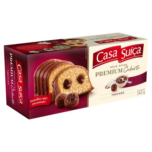 Bolo Suíço Baunilha Recheio Trufado Chocolate Amargo Cobertura Chocolate Casa Suíça Premium Caixa 340g - Imagem em destaque