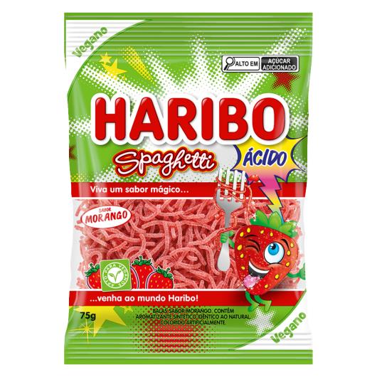 Bala Vegana Morango Ácido Spaghetti Haribo Pacote 75g - Imagem em destaque