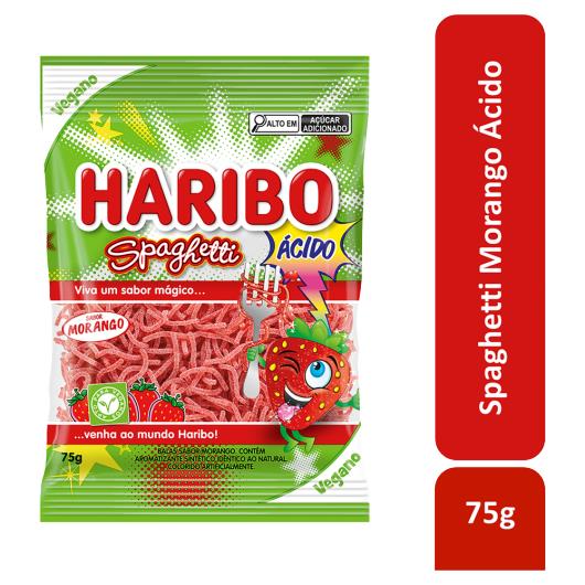 Bala Vegana Morango Ácido Spaghetti Haribo Pacote 75g - Imagem em destaque