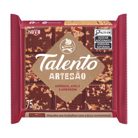Chocolate ao Leite Amêndoa, Avelã e Amendoim Garoto Talento Artesão Pacote 75g - Imagem em destaque