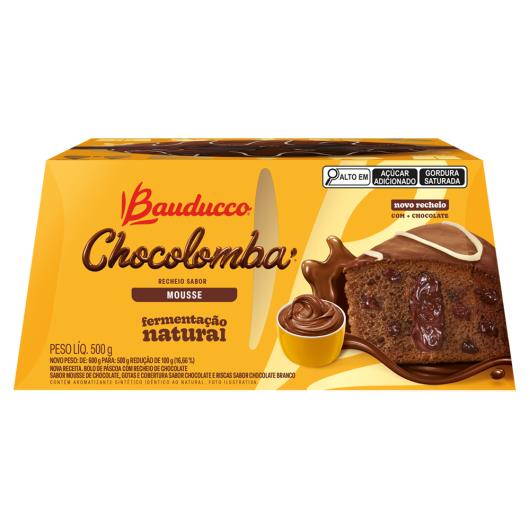 Bolo de Páscoa com Gotas de Chocolate Recheio Mousse de Chocolate Cobertura Chocolate e Chocolate Branco Bauducco Chocolomba Caixa 500g - Imagem em destaque