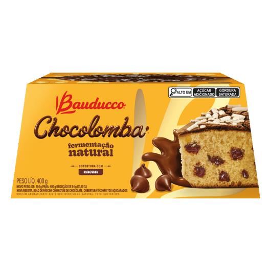 Bolo de Páscoa com Gotas de Chocolate Cobertura Cacau e Confeitos Açucarados Bauducco Chocolomba Caixa 400g - Imagem em destaque