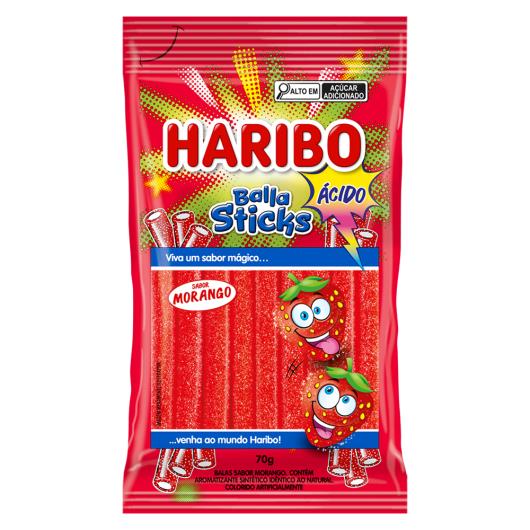 Bala Morango Ácido Haribo Balla Sticks Pacote 70g - Imagem em destaque