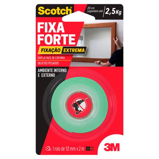 Fita Adesiva Dupla Face de Espuma Scotch Fixa Forte 12mm x 2m - Imagem em destaque