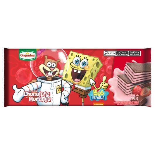 Biscoito Wafer Chocolate Recheio Morango Bob Esponja Orquídea Pacote 90g - Imagem em destaque