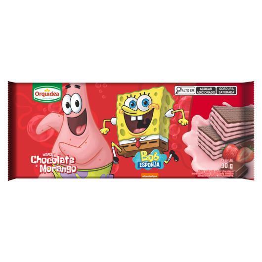 Biscoito Wafer Chocolate Recheio Morango Bob Esponja Orquídea Pacote 90g - Imagem em destaque