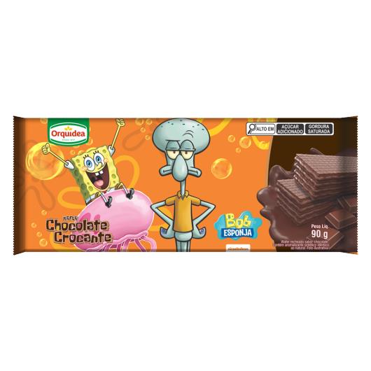 Biscoito Wafer Chocolate Crocante Recheio Chocolate Bob Esponja Orquídea Pacote 90g - Imagem em destaque