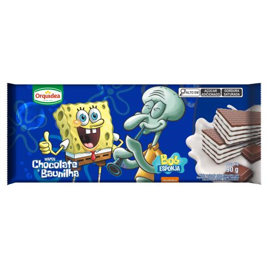 Biscoito Wafer Chocolate Recheio Baunilha Bob Esponja Orquídea Pacote 90g - Imagem em destaque