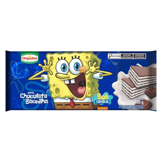 Biscoito Wafer Chocolate Recheio Baunilha Bob Esponja Orquídea Pacote 90g - Imagem em destaque