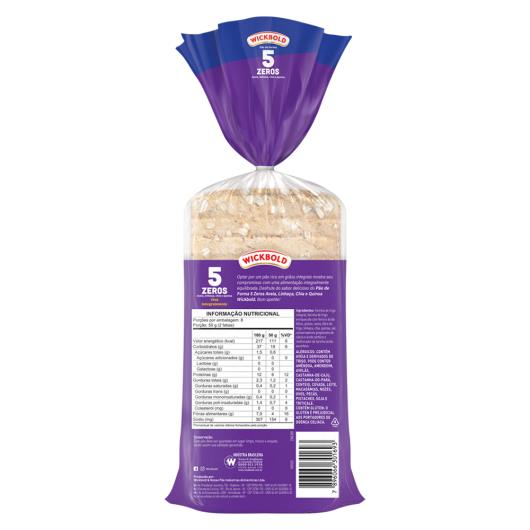 Pão de Forma Integral Aveia, Linhaça, Chia e Quinoa Zero Lactose Wickbold 5 Zeros Pacote 400g - Imagem em destaque