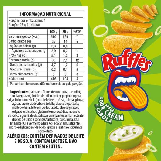 Salgadinho a Base De Batata Sour Cream e Cebola Ruffles Tira Onda Elma Chips Tubo 100G - Imagem em destaque