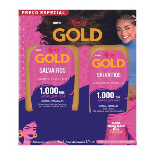 Kit Niely Gold Salva Fios Antiquebra Shampoo 275ml + Condicionador 175ml - Imagem em destaque