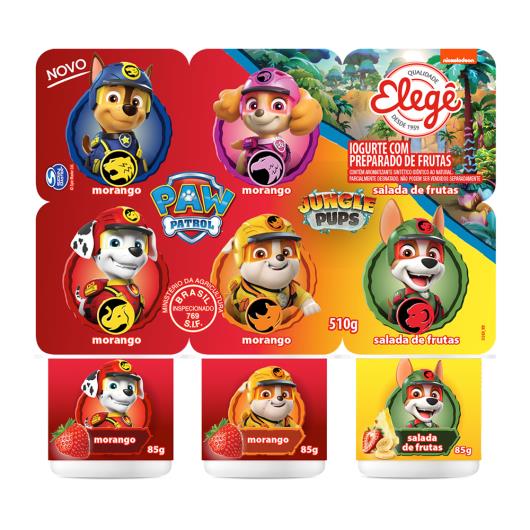 Iogurte Parcialmente Desnatado Morango + Salada de Frutas Paw Patrol Jungle Pups Elegê Bandeja 510g 6 Unidades - Imagem em destaque
