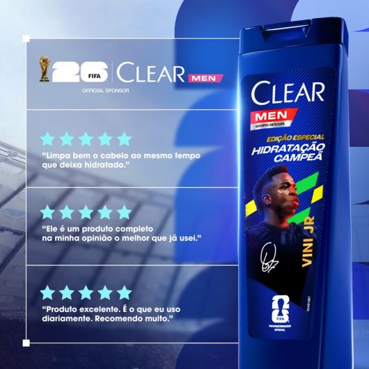 Shampoo Anticaspa Hidratação Campeã Clear Men Vini Jr. Frasco 400ml - Imagem em destaque