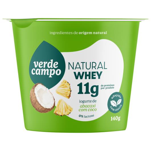 Iogurte Bicamada Abacaxi com Coco 11g de Proteínas Verde Campo Natural Whey Pote 140g - Imagem em destaque