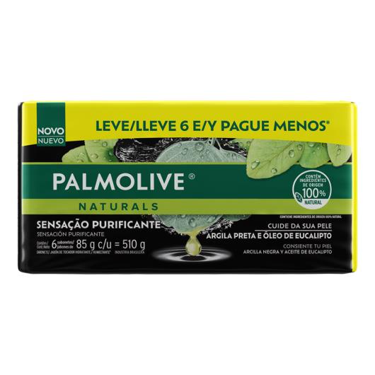 Pack Sabonete Barra Palmolive Naturals Sensação Purificante Argila Preta e Óleo de Eucalipto 510g 6un 85g - Imagem em destaque