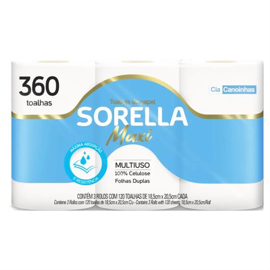 Papel Toalha Sorella Maxi Folha Dupla 360 Folhas 3un - Imagem em destaque