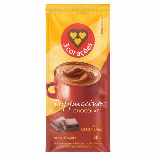 Cappuccino Solúvel Chocolate 3 Corações Sachê 20g - Imagem em destaque