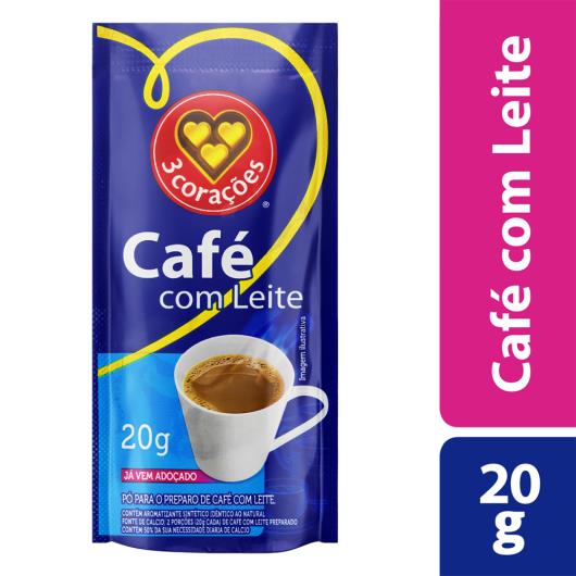 Pó para preparo de bebida café com leite 3 Corações sachê 20g - Imagem em destaque