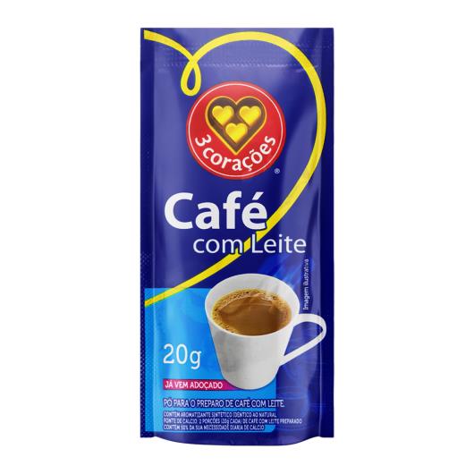 Pó para preparo de bebida café com leite 3 Corações sachê 20g - Imagem em destaque