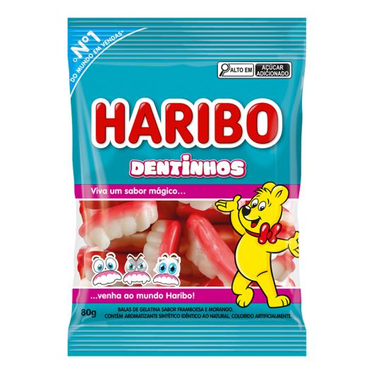 Bala de Gelatina Framboesa e Morango Dentinhos Haribo Pacote 80g - Imagem em destaque