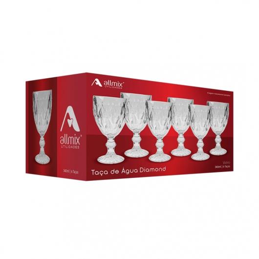 Taça Allmix Água Diamond Krystalmix Vidro 6un de 340ml cada - Imagem em destaque