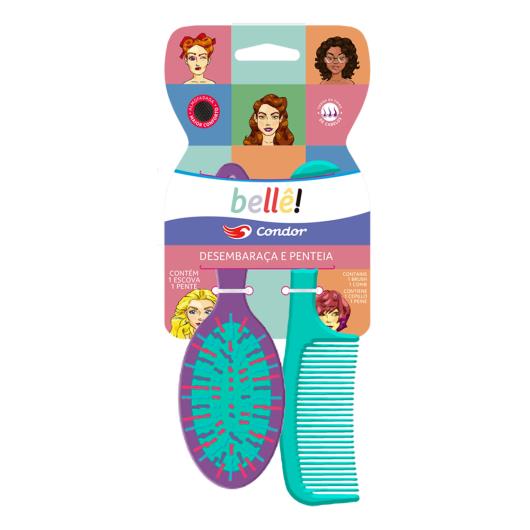 Kit Escova Almofadada Oval + Pente para Cabelo Condor Bellê! - Imagem em destaque