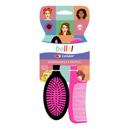 Kit Escova Almofadada Oval + Pente para Cabelo Condor Bellê! - Imagem em destaque