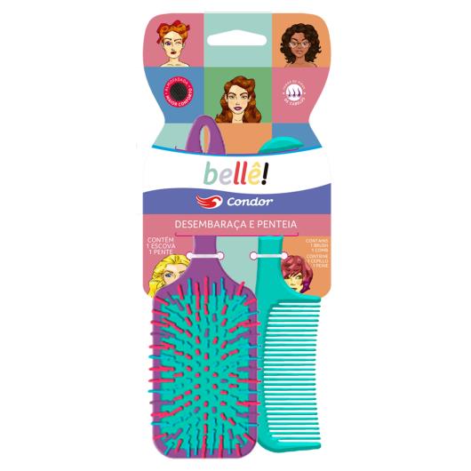 Kit Escova Raquete Almofadada + Pente para Cabelo Condor Bellê! - Imagem em destaque