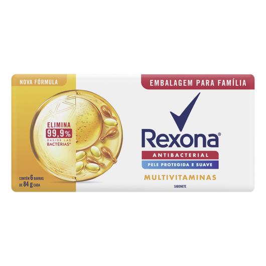 Pack Sabonete Barra Antibacterial Multivitaminas Rexona Envoltório 6 Unidades 84g Cada Embalagem Econômica - Imagem em destaque