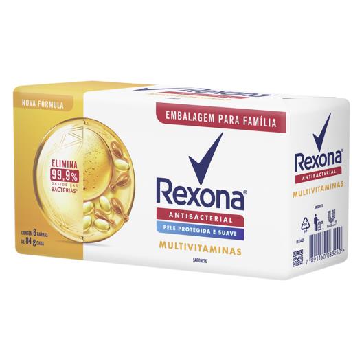 Pack Sabonete Barra Antibacterial Multivitaminas Rexona Envoltório 6 Unidades 84g Cada Embalagem Econômica - Imagem em destaque
