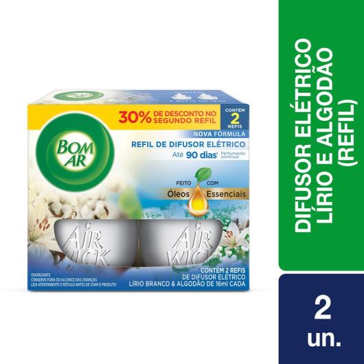 Difusor Elétrico Bom Ar Lirio Branco e Algodão Refil 2 unidades 16ml - Imagem em destaque