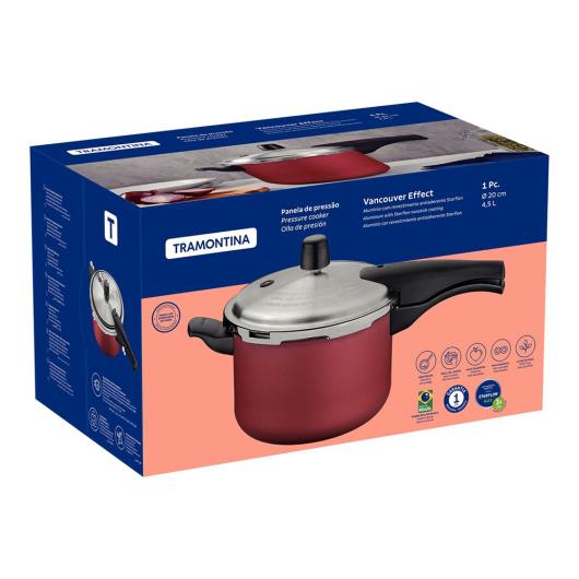 Panela de Pressão Tramontina Vancouver Effect Revestimento Interno e Externo Starflon Max Vermelho 20 cm 4,5 L - Imagem em destaque