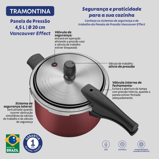 Panela de Pressão Tramontina Vancouver Effect Revestimento Interno e Externo Starflon Max Vermelho 20 cm 4,5 L - Imagem em destaque
