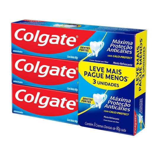 Pack Creme Dental Menta Refrescante Colgate Máxima Proteção Anticáries Caixa 3 Unidades 90g Cada Leve Mais Pague Menos - Imagem em destaque