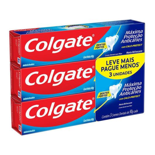 Pack Creme Dental Menta Refrescante Colgate Máxima Proteção Anticáries Caixa 3 Unidades 90g Cada Leve Mais Pague Menos - Imagem em destaque