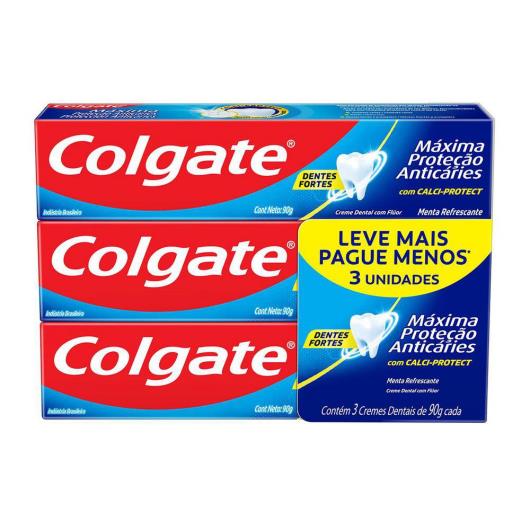 Pack Creme Dental Menta Refrescante Colgate Máxima Proteção Anticáries Caixa 3 Unidades 90g Cada Leve Mais Pague Menos - Imagem em destaque