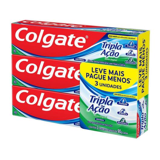 Pack Creme Dental Colgate Tripla Ação Menta Original 90g 3 unidades - Imagem em destaque