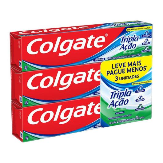 Pack Creme Dental Colgate Tripla Ação Menta Original 90g 3 unidades - Imagem em destaque