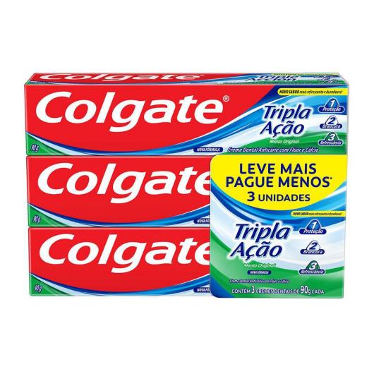 Pack Creme Dental Colgate Tripla Ação Menta Original 90g 3 unidades - Imagem em destaque