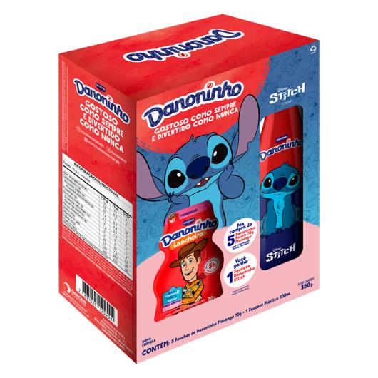Kit Petit Suisse Danoninho Morango 350g 5 Unidades Grátis 1 Squeeze Plástico Stitch 600ml - Imagem em destaque