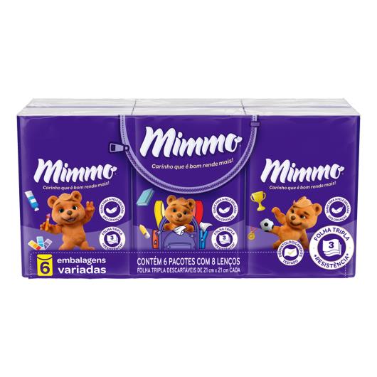 Pack Lenço de Papel Folha Tripla Mimmo Pacote 6 Unidades 8 Folhas Cada - Imagem em destaque