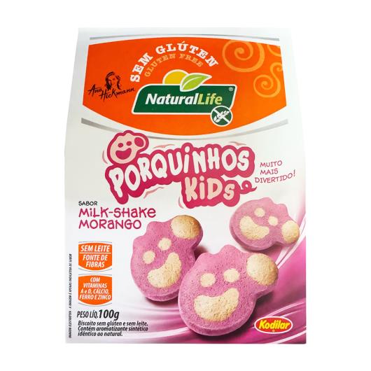 Biscoito Natural Life Porquinhos Kids Milkshake de Morango sem Glúten 100g - Imagem em destaque